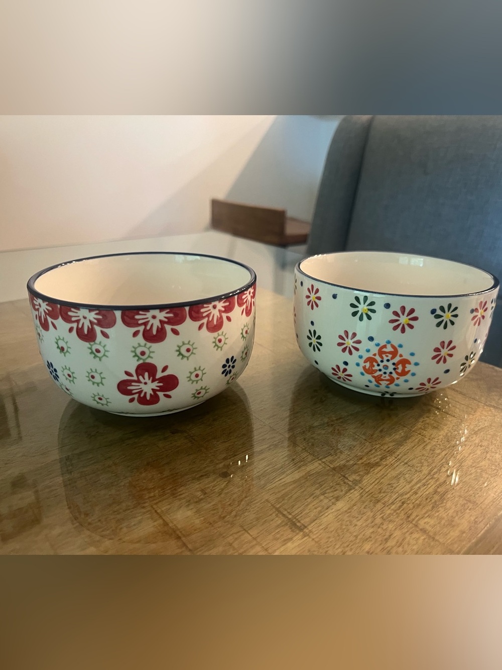 Signature boho-style colorful floral ceramic bowls Set of 2